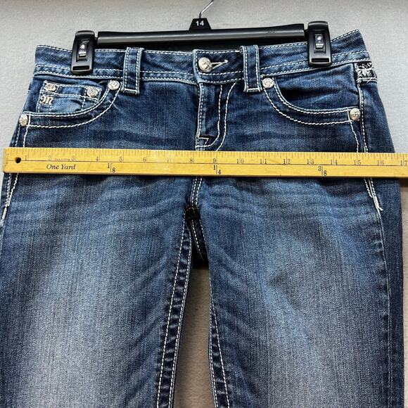 Miss Me Jeans Women's 27 (4) Blue Signature Boot Flower Sequin Pockets Blingy - Picture 12 of 15